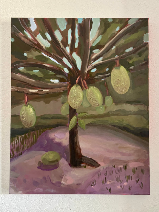 Jamaican Jackfruit Tree Painting 22X28 Inches Oil Painting