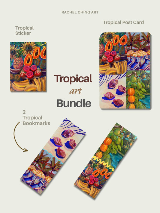 Tropical Art Bundle: Bookmarks, Postcard, Sticker