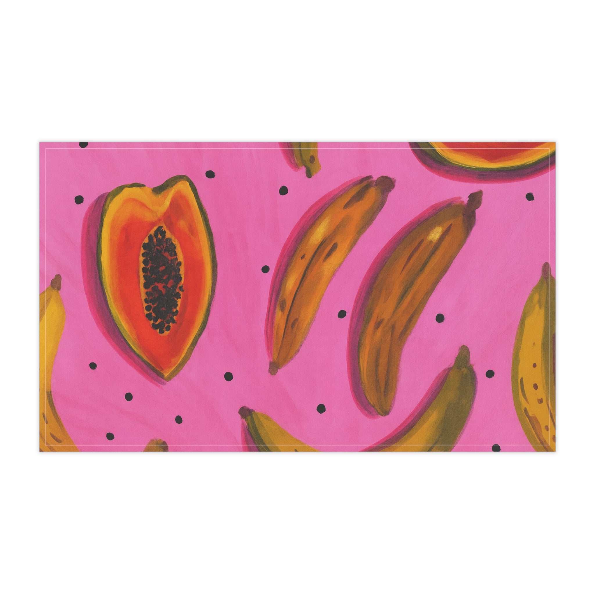 Tropical Fruit Tea Towel — Pink Papaya & Banana Kitchen Towel