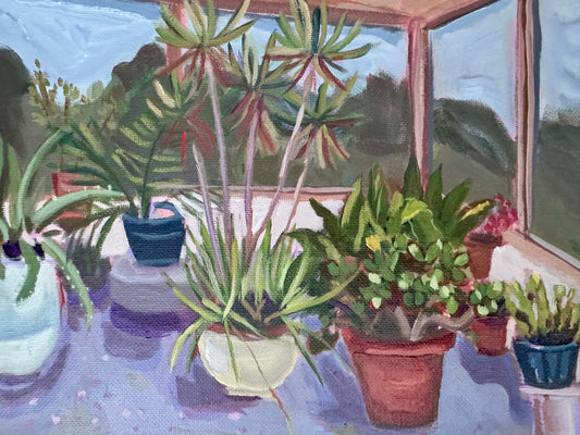 Greenhouse painting original art modern botanicals 