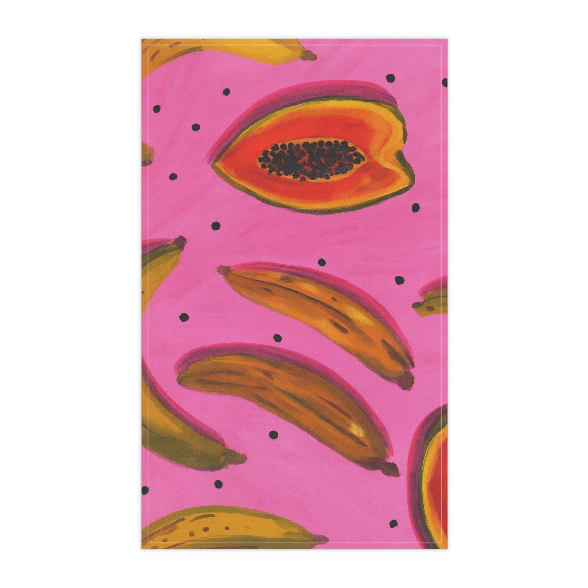Tropical Fruit Tea Towel — Pink Papaya & Banana Kitchen Towel