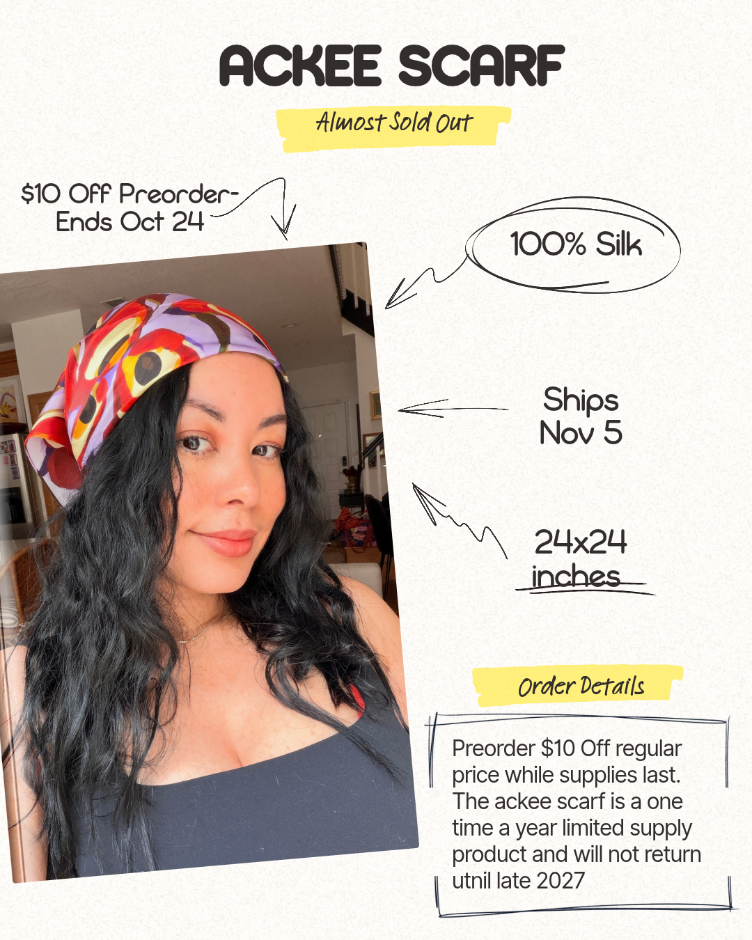 PRE-ORDER Silk Ackee Scarf (November Shipping)
