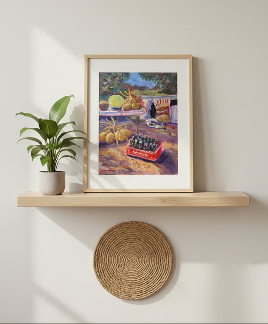 Colorful abstract painting on a wooden surface