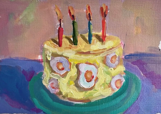 Egg cake in thrifted frame