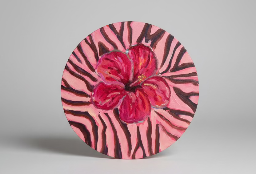  pink flower design on a zebra print background