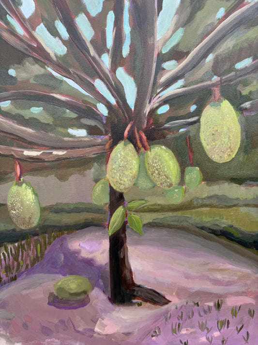 Jamaican Caribbean Oil Painting Jackfruit purple and green natural modern caribbean painting