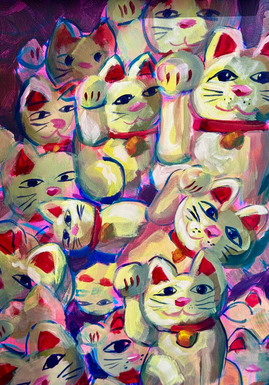 Paper Art Print- Lucky Cat Chaos -   8x10
